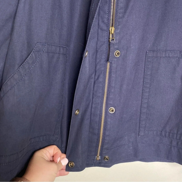 J. Crew Navy Blue Stripe Lined Cotton Nautical Rain Jacket Size Medium - Picture 6 of 8